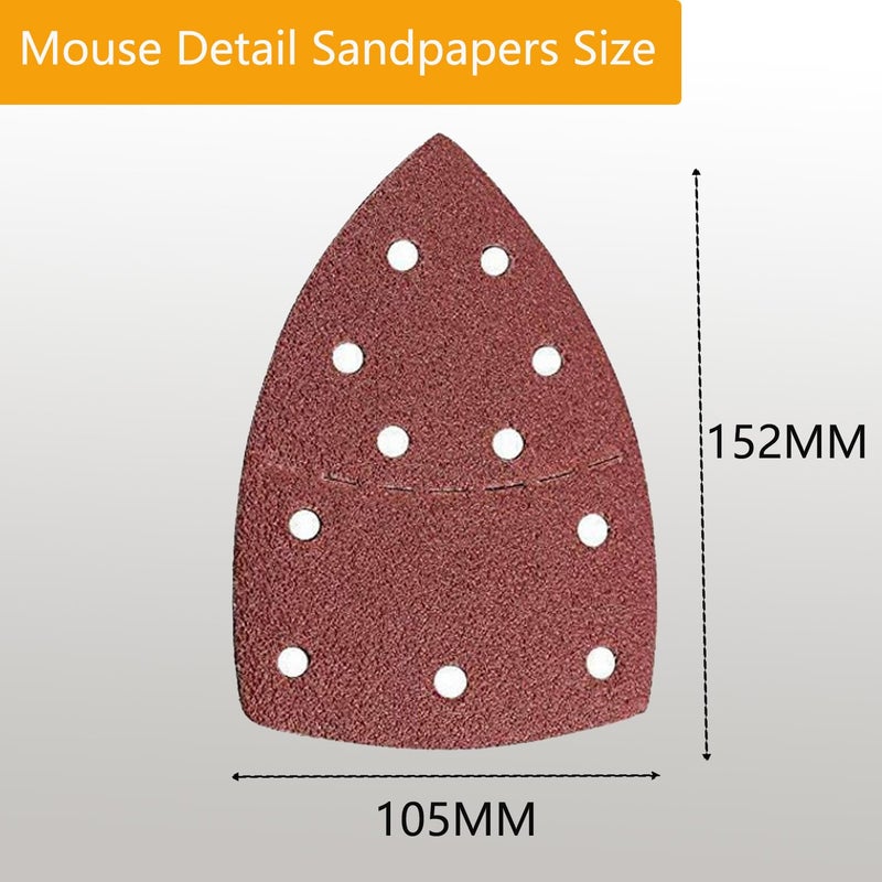 CKFCXC 48pcs 152 * 105mm Sand Paper Mouse Sander Sandpaper 40-2000 Grits with 2pcs Detail Sander Paper Interface Pad Hook and Loop Triangle Sanding Pads with 11 Holes for Sanding Machine - Image 5